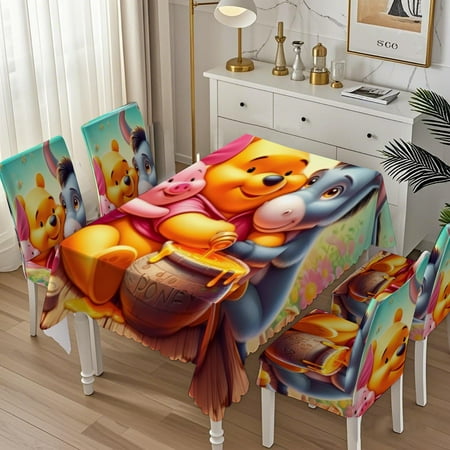 Winnie the Pooh Square tablecloth and chair quality fabric, simple design, fits well, easy to clean, versatile.59.8"×86.6"（152x220cm）