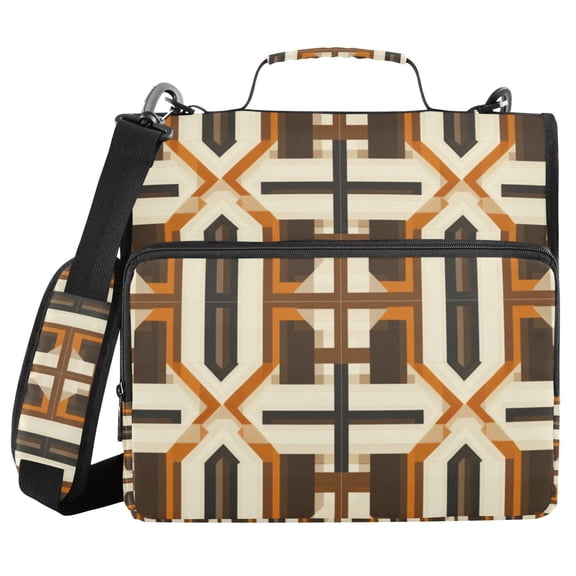 FORMRS Zipper Binder with Shoulder Strap 2-inch Ring 500 Sheet Capacity File Bag, Beige Geometric