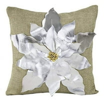 Fennco Styles Holiday Unique 3D Poinsettia Christmas Decorative Throw Pillow (Silver 17"x17" Throw Pillow)