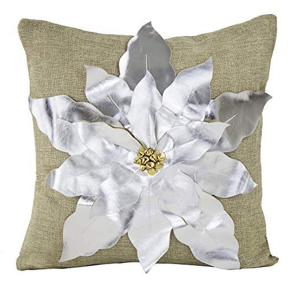 Fennco Styles Holiday Unique 3D Poinsettia Christmas Decorative Throw Pillow (Silver 17"x17" Throw Pillow)