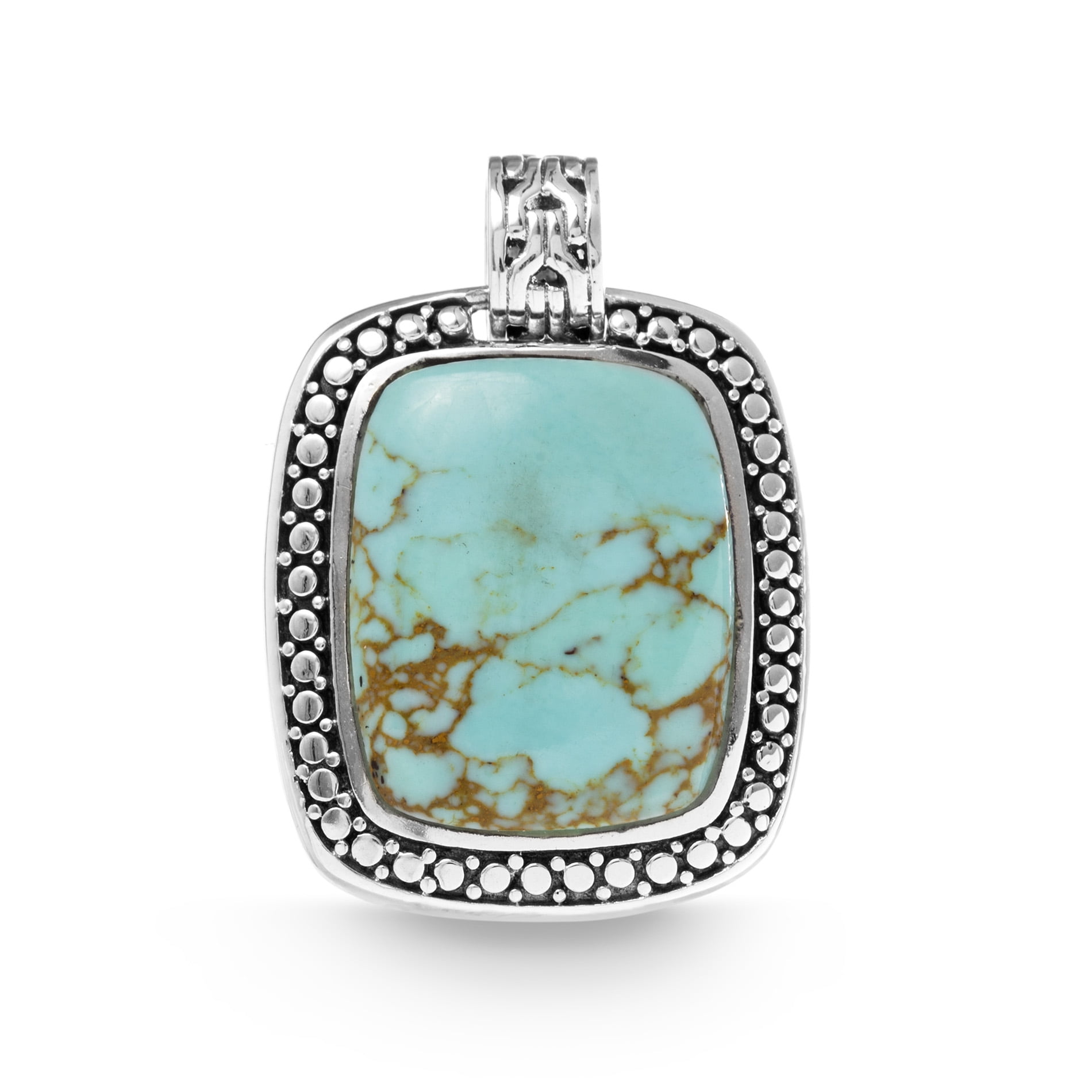 Willowbird Oxidized Sterling Silver Simulated Turquoise Beaded Rectangle Pendant Necklace
