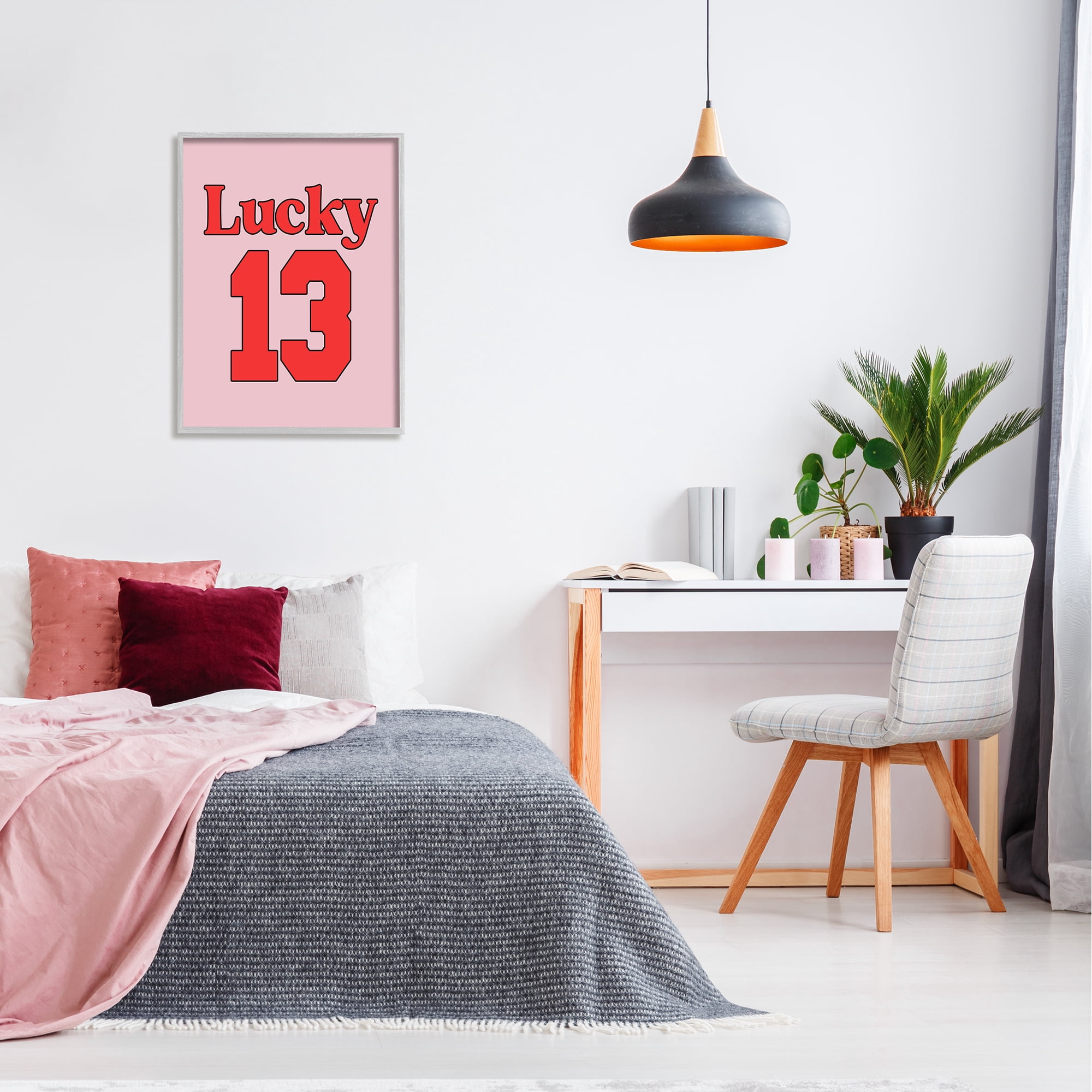 Stupell Industries Lucky 13 Varsity Text Typography Painting Gray Framed Art Print Wall Art, 24 x 30