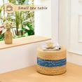thumbnail image 2 of Tcbosik Handwoven Round Ottoman, 15.7" Rustic Boho Natural Water Hyacinth Stool with Wooden Frame, for Living Area & Meditation Space — No Assembly Required (Natural+Blue), 2 of 7