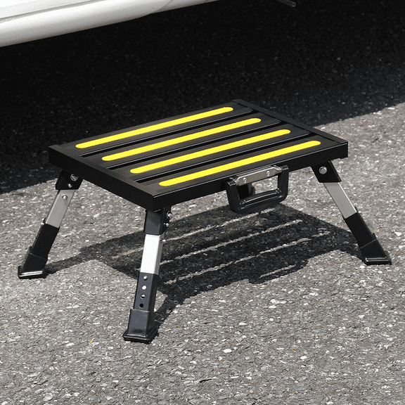 GarfatolRv Black 16.54" x 9.3", Aluminum RV Steps, Adjustable Height with Non-Slip Rubber Feet