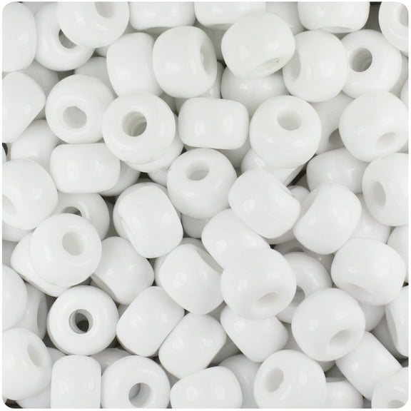 BeadTin White Opaque 11mm Large Barrel Pony Beads (250pcs)