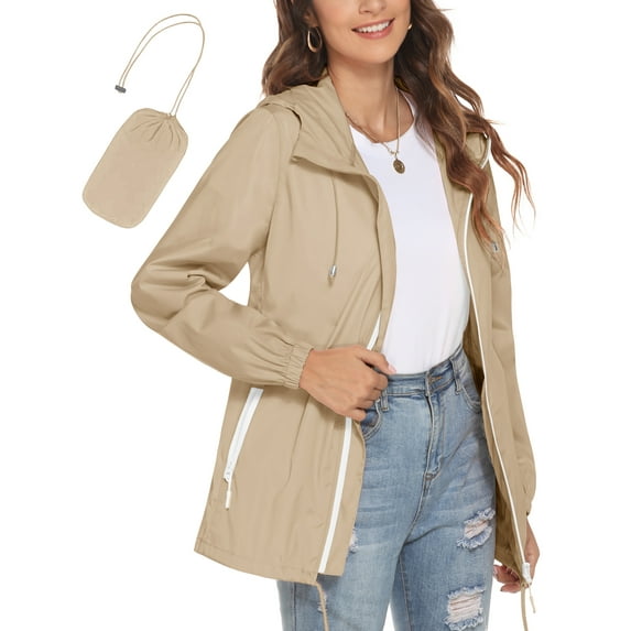 Avoogue Womens Waterproof Rain Jacket Lightweight Outdoor Active Windbreaker Breathable Hooded Rain Coat