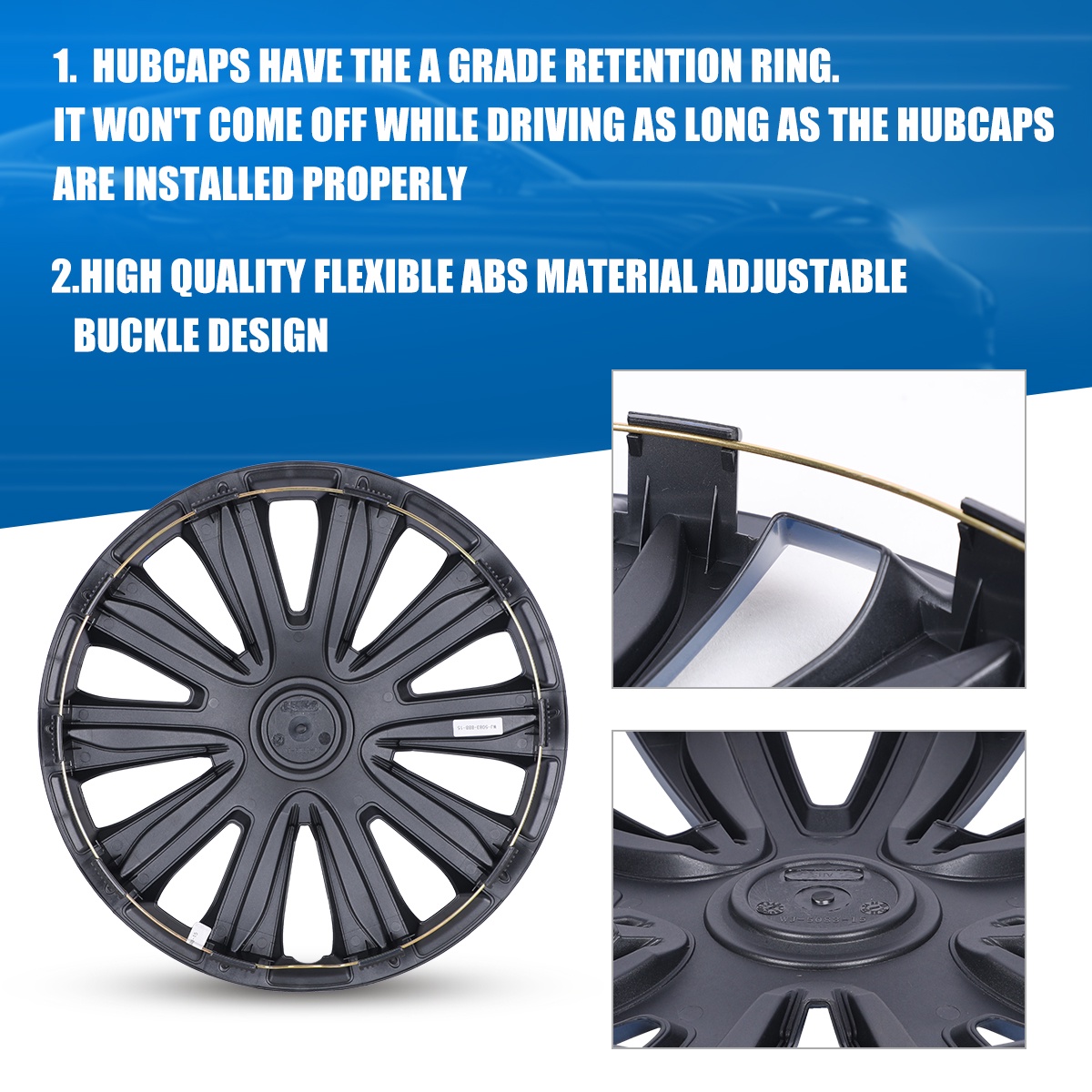4-Pack 16 Inch Snap-On Wheel Covers - Silver & Black Full Hub Caps For Steel Rims, Fits 4 & 5 Lug
