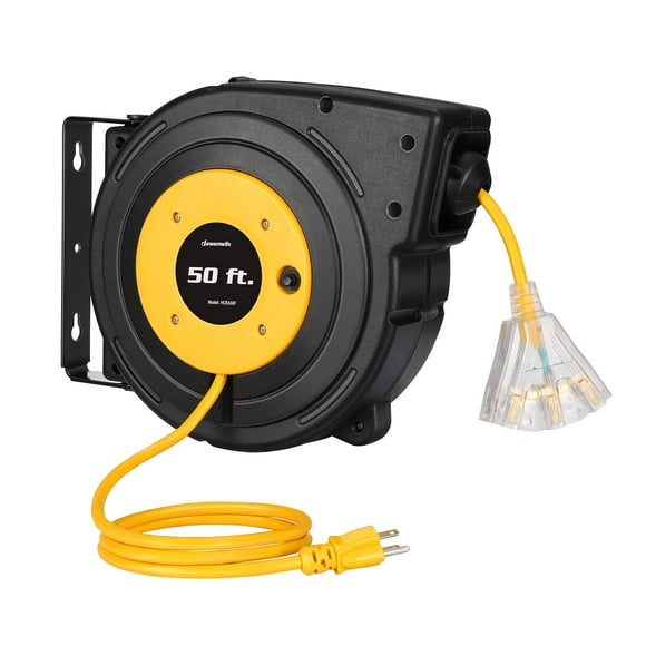Carrete de cable de extensión DEWENWILS de 50 pies con 3 salidas de 13 A, certificado UL