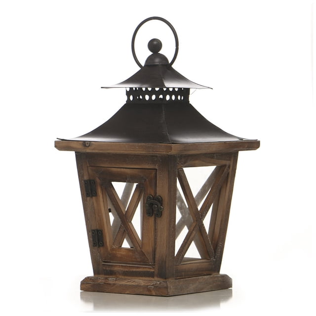 Injueey Contenedor de velas, candelabro Retro para interiores y exteriores, Material de madera, farol colgante, adorno de de Navidad para bodas, Decoración del hogar L Injueey HA064751-02