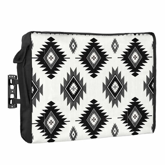 Outdoor TV Cover 52 to 55 Inches, Bohemian Black Gray Aztec Ethnic Style Geometric Country Waterproof TV Cover with Remote Control Pocket, Flat Screen TV Cover Protector for Outside TV