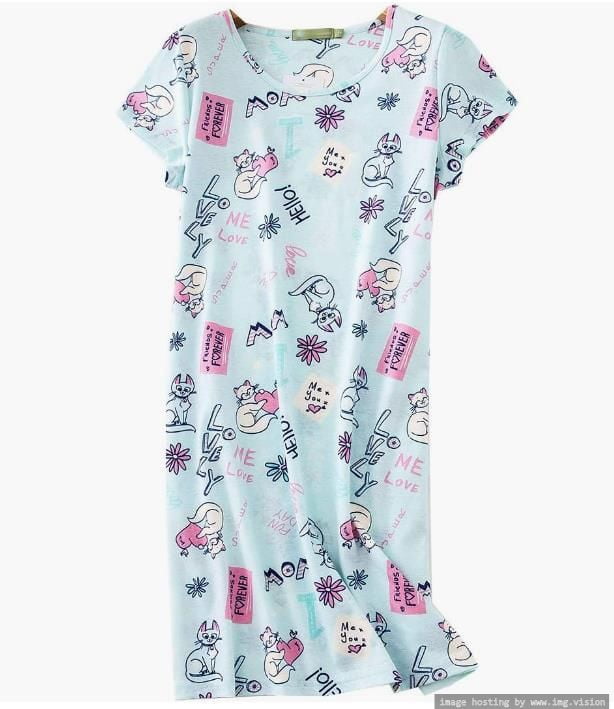 S.CHRISTINA Cotton Nightgown Assorted Print Short Sleeves Shirt Casual ...