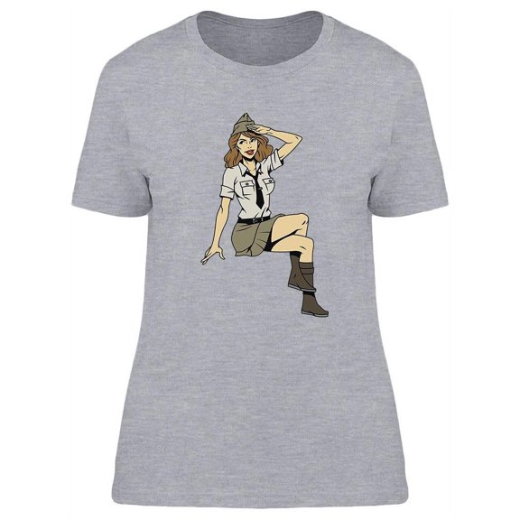 Vintage Pin Up Soldier Girl T-Shirt Women -Image by Shutterstock, Female Medium