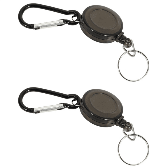 Lot 2 Badge Holder Winder Holder Keychain Retractable Carabiner Belt Clip ID Card Card Holder-Black