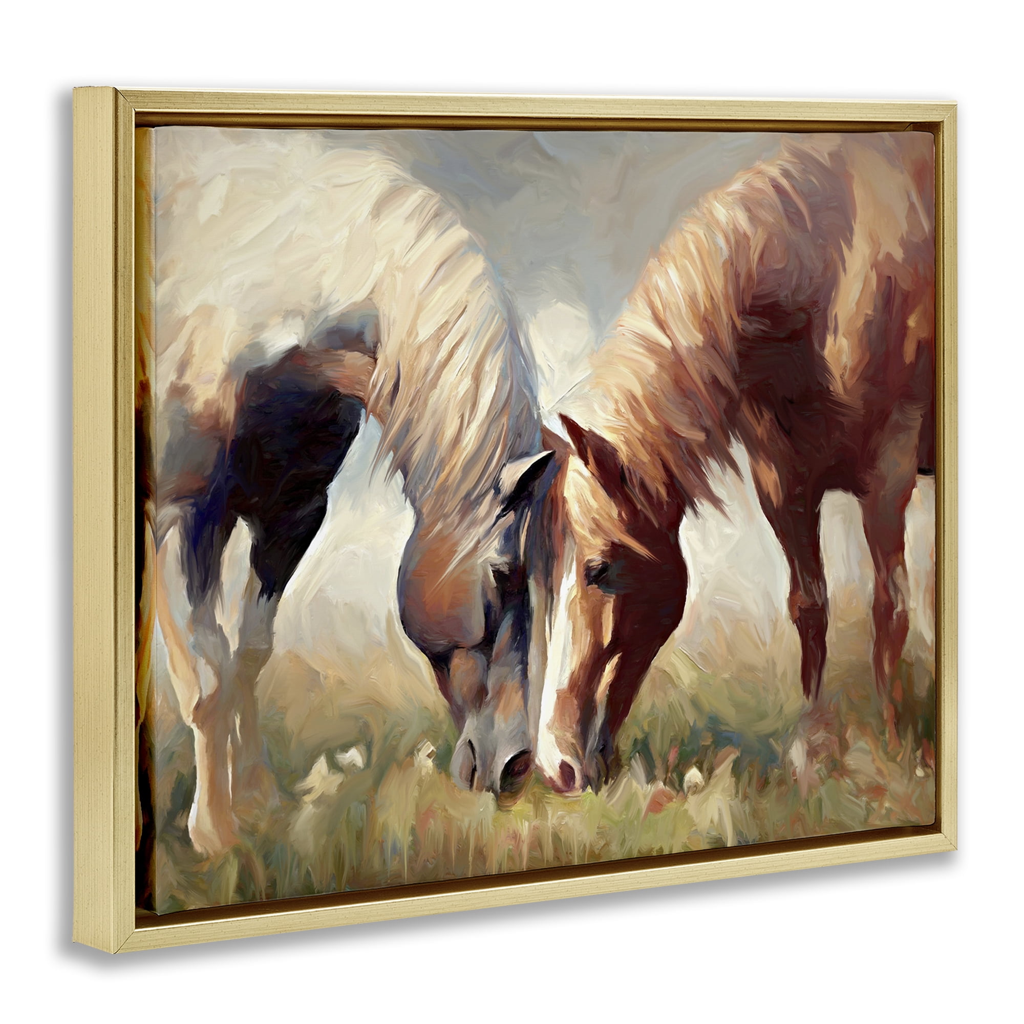 Stupell Industries Horses Touching Noses Animals & Insects Painting Gold Floater Framed Canvas Art Print Wall Art, 21 x 17