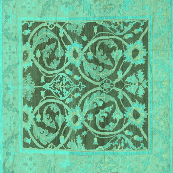 Ahgly Company Machine Washable Indoor Square Abstract Turquoise Blue Modern Area Rugs, 6' Square