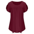thumbnail image 4 of Summer Saving Wycnly Womens Shirts Comfy Lightweight Petal Sleeve Pleated Swing Tunic Tops Summer Short Sleeve Round Neck Ladies Solid Tops and Blouses Wine s, 4 of 6