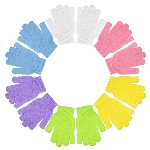 6 Pairs Exfoliating Bath Gloves, Double Sided Body Scrub Shower Gloves, 6 Colors