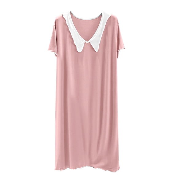Wdfiry Women Soft Modal Nightgowns Loose Short Sleeve Ruffle Trim Loungewear Comfortable V Neck Homewear Nightdress