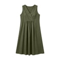 thumbnail image 6 of SAWOBUUN Womens Pleated Mini Dress V Neck Sleeveless High Waist Loose Fit Dress Breathable Cotton Blend Sundress, 6 of 6