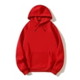 thumbnail image 2 of Fengqque Mens Womens Solid Color Velvet Lined Cotton Pullover Hoodies Drawstring Pocket Casual Sweatshirt Red XL(XL), 2 of 9