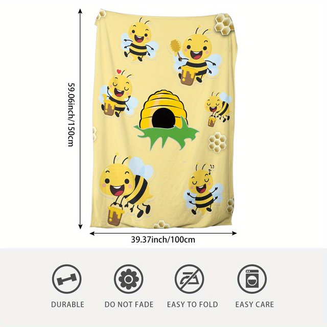 Couverture en flanelle 1 pièce, couverture d'abeille de dessin animé Kawaii, couverture cadeau d'anniversaire, couverture chaude et confortable pour canapé, lit, canapé