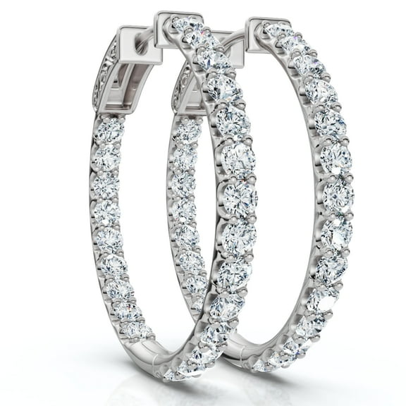 Pompeii 3Ct Diamond Hoops Women's Lab Grown Earrings 10K White Gold 1 1/4" Tall (G/H,VS)