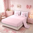 thumbnail image 4 of Meiyoeat Girly Bow Letter H Twin Bedding Sets 7-Piece for Girls Adults, Cute Stripe Bedding Comforter Set for Decor, Light Pink White,Pink Reversible, 4 of 6