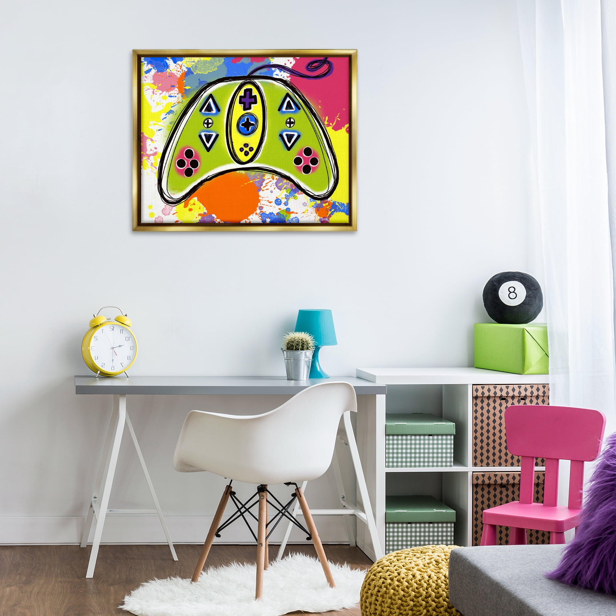 Stupell Industries Modern Pop Controller Novelty Painting Gold Floater Framed Art Print Wall Art, 31 x 25