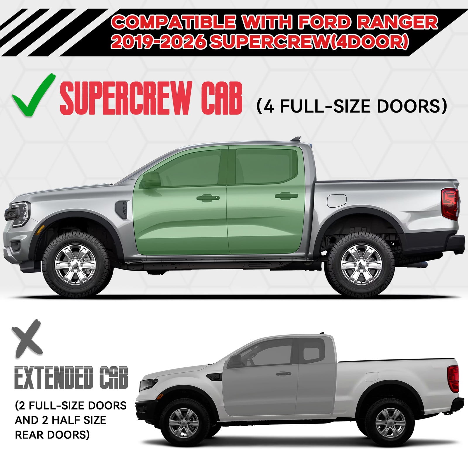 Vijay Compatible with 2019-2026 Ford Ranger SuperCrew Cab Running Boards & Step Bars Nerf Bar Dual-Stage Textured Black Powder Coated, 6 Inch Step Bars Side Steps