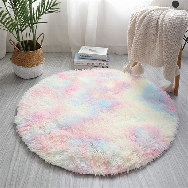 Alfombra Redonda De Felpa Color Arcoiris 60*60cm Ormromra HMHZ1132-1
