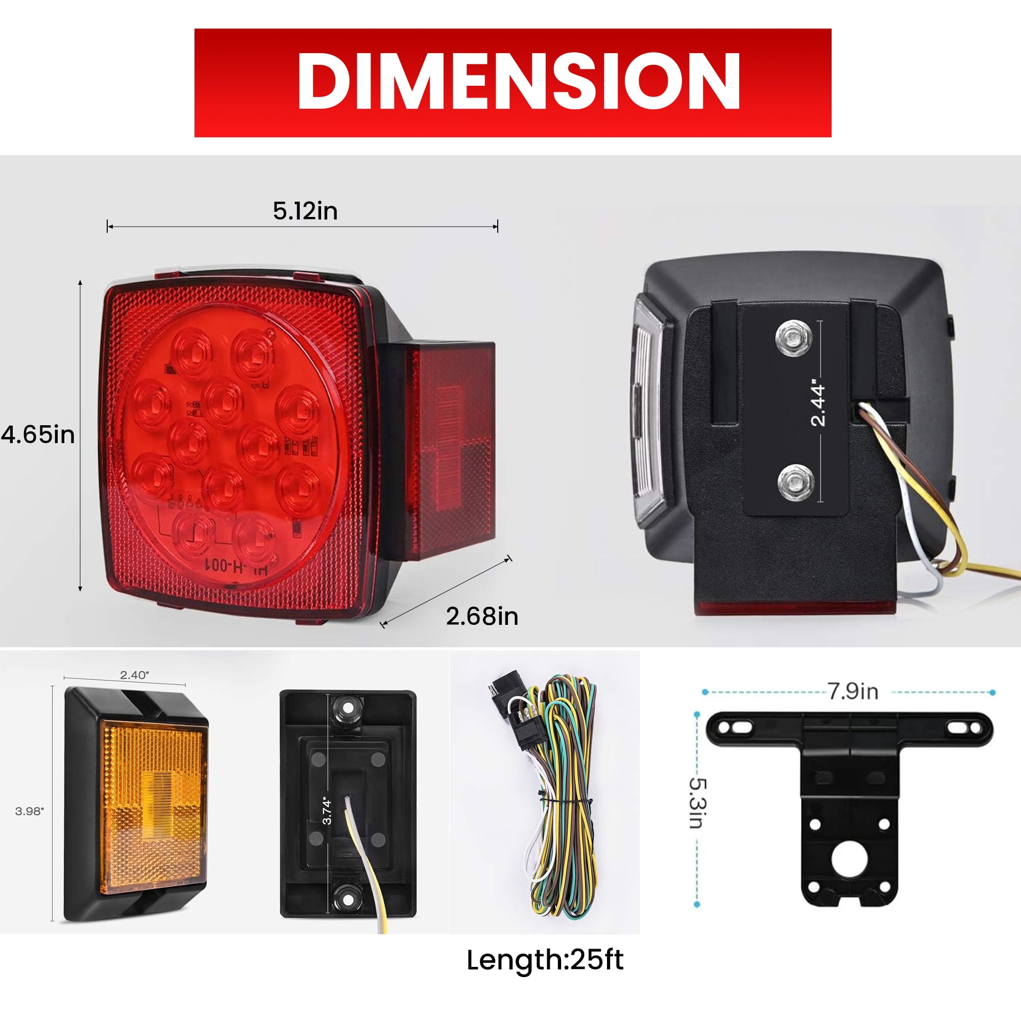 DAYBETTER 12V LED Trailer Lights Kit, Submersible Utility Trailer Tail Light for Boat RV Car Under 80 in Truck