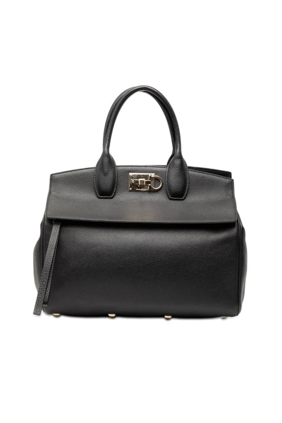 Pre-Owned Salvatore Ferragamo Gancini Studio Bag Handbag FZ-21 H167 Black Leather... (Good)