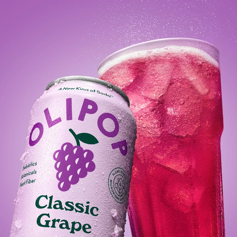 OLIPOP Prebiotic Soda, Classic Grape, 12 fl oz, 4 Pack, Pantry