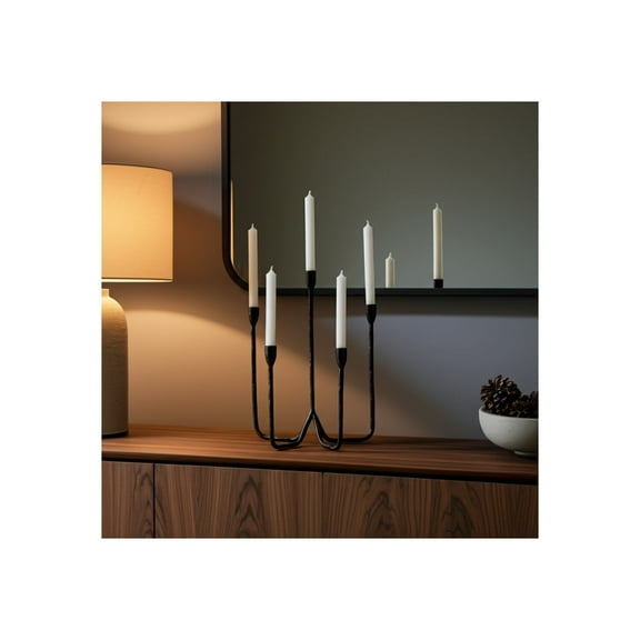 Metal Taper Candle Holder - Modern Forged Iron Candelabra, Minimalist Design - Arm Holder for Home, Office, Dining Table & Bedroom Decor - Durable & Elegant Centerpiece - 16" Black
