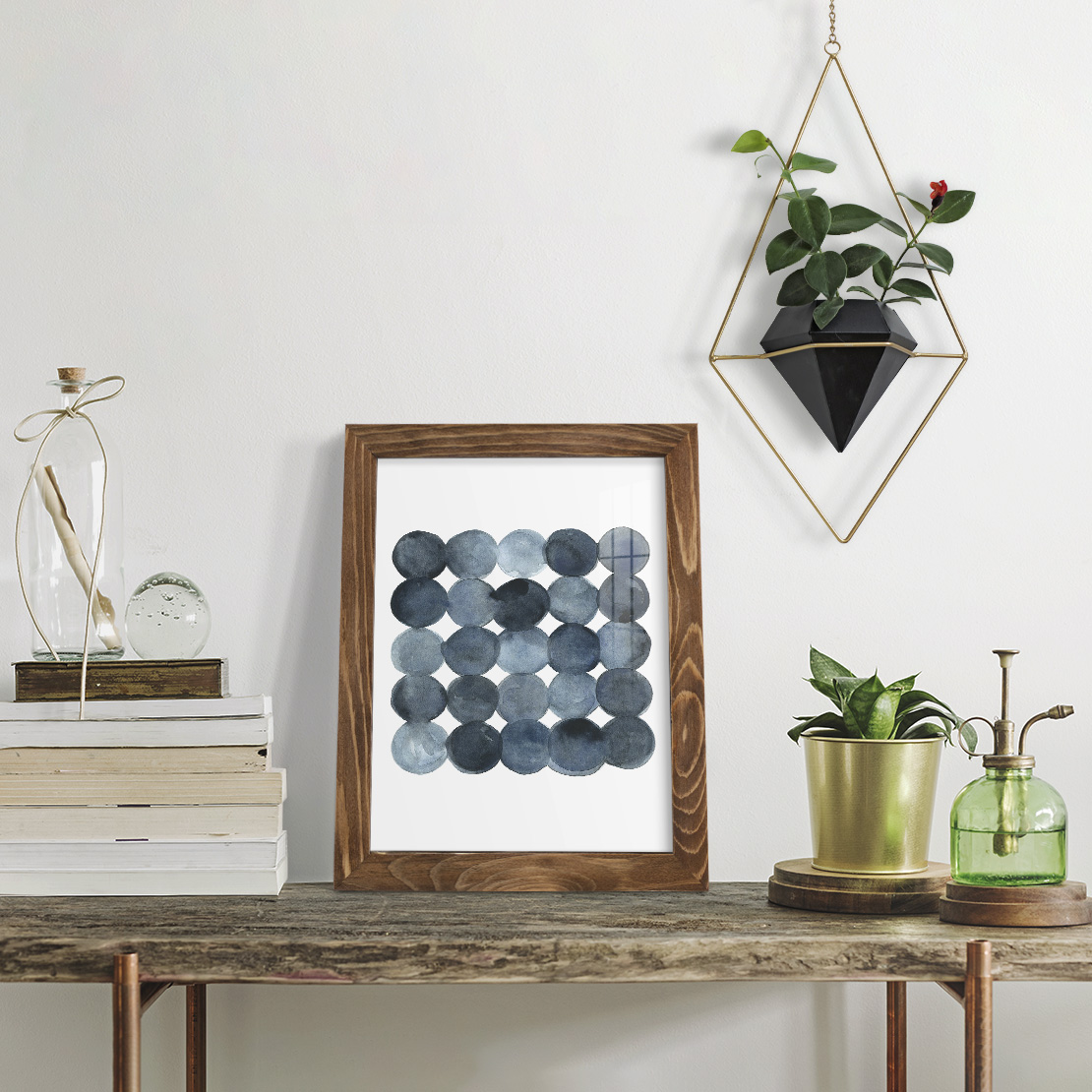 Blue Grey Density I -Framed Print w/glass-Walnut