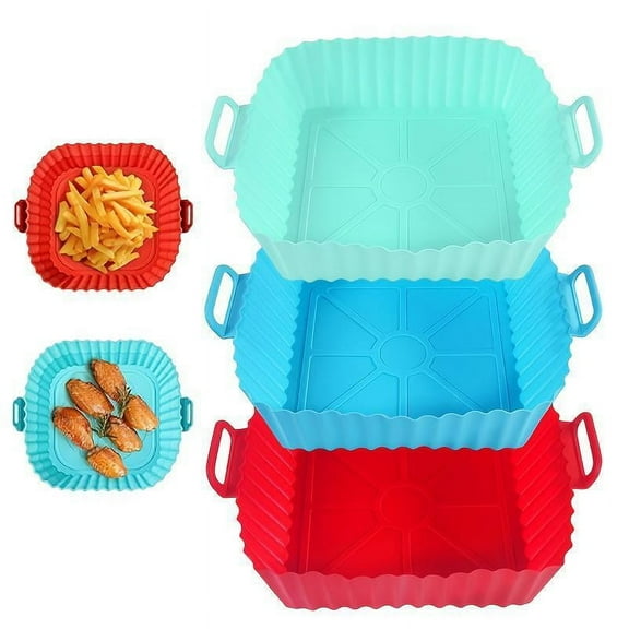 3Pack Silicone Air Fryer Basket Liners Square Reusable Air Fryer Silicone Pots