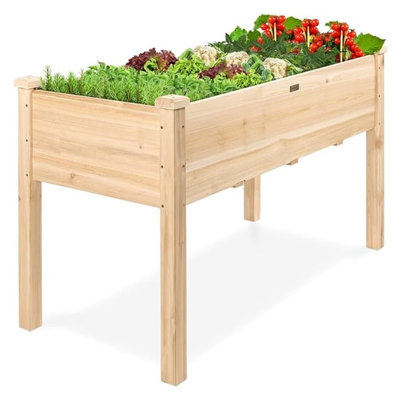 SONGMY 48 x 24 x 30 Inches Raised Garden Bed, Elevated Wood Planter Box Stand for Backyard, Patio, Balcony with Bed Liner, 200 Pound Capacity - Natural