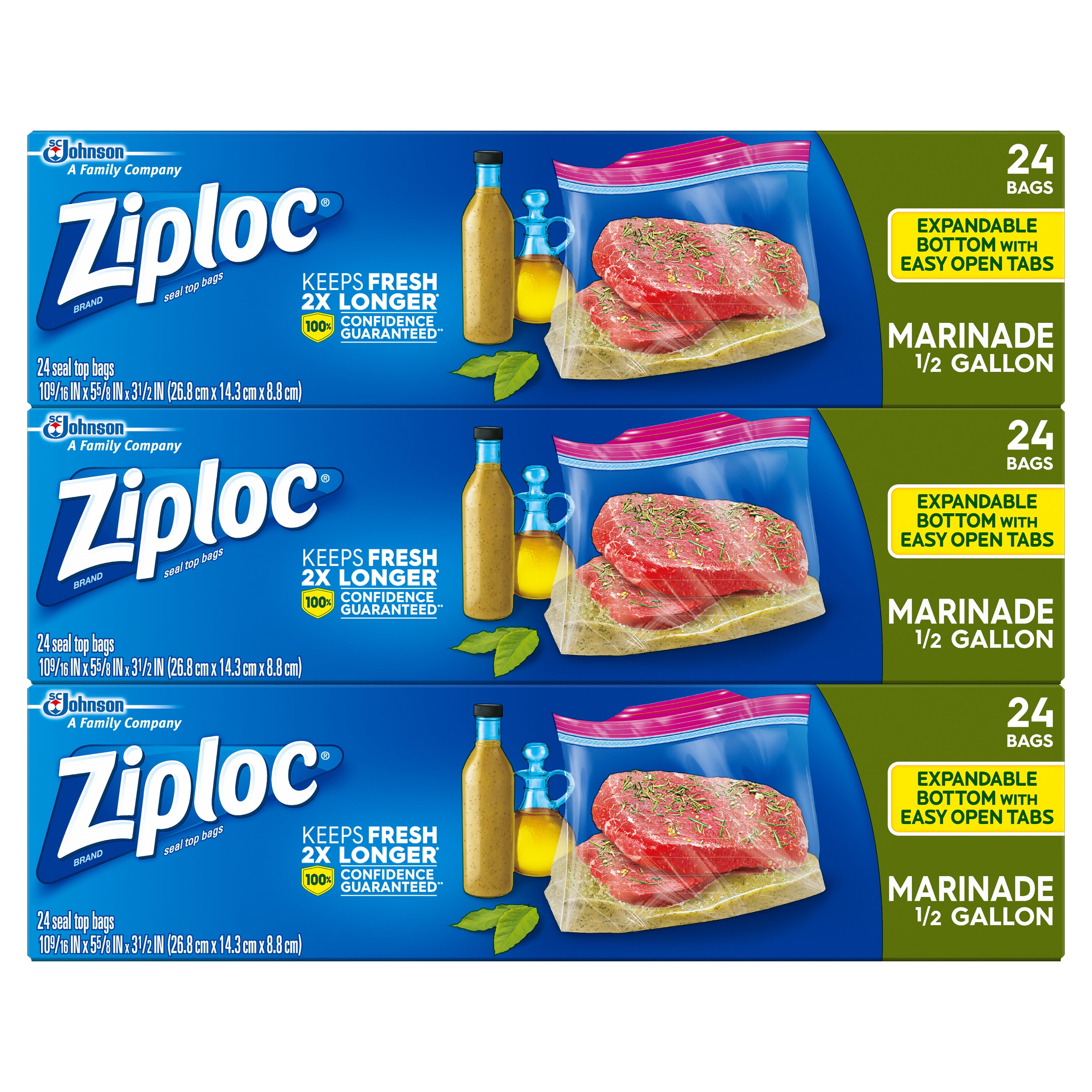 Ziploc All Purpose Marinade Bags, 3 Pack, 24 ct