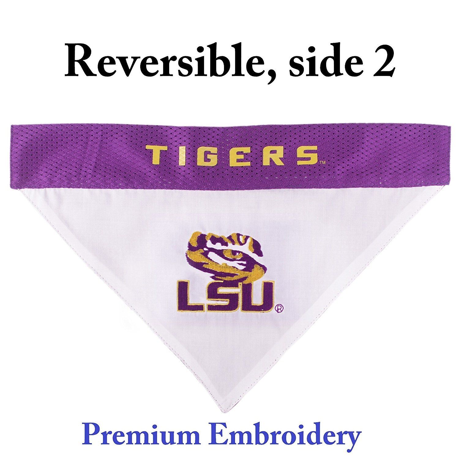 Pets First Collegiate Louisiana State Reversible Bandana -Home & Away Mesh & Premium Embroidery For Dogs & Cats
