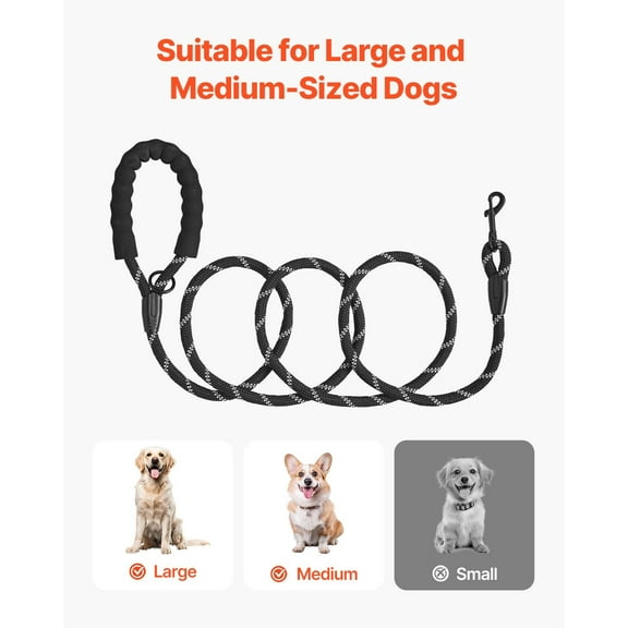 Strong Rope Dog Leash – 6 ft Heavy Duty with Padded Handle – Perfect for Medium, Large Dogs