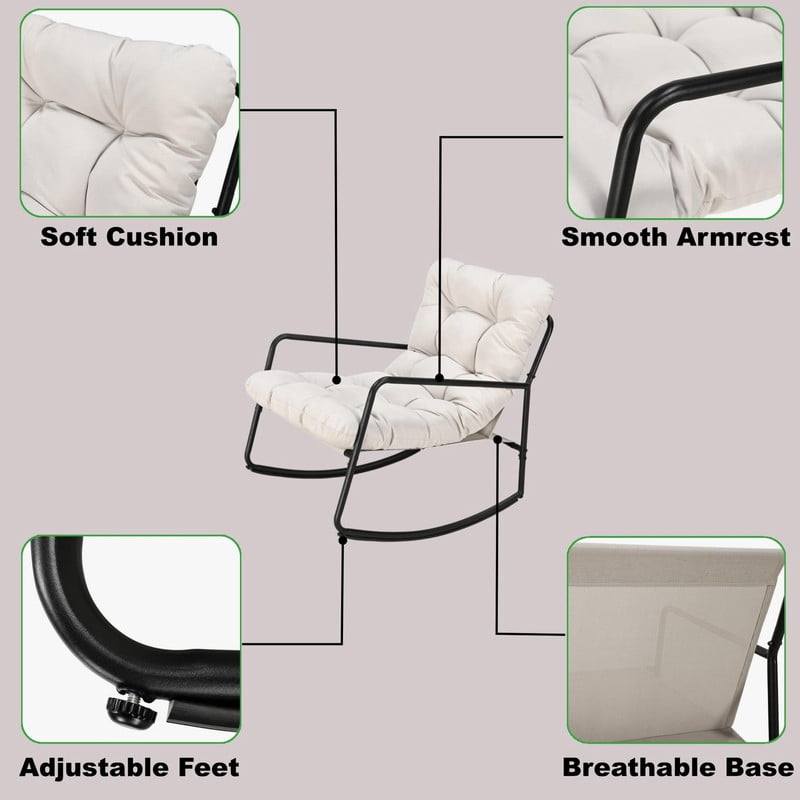 275LBS Capacity Indoor & Outdoor Universal Rocking Chair, Glider Rocking Recliner Chair with Cushion, Accent Armchair