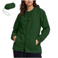 thumbnail image 2 of Fall Jackets for Women Waterproof New Rain Jacket Women Lightweight Waterproof Raincoats Packable Travel Hiking Hooded Windbreaker with Pockets Green 5XL, 2 of 7
