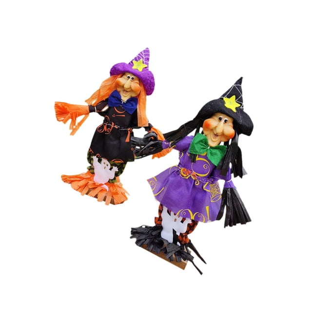 2 piezas de espantapájaros de Halloween, decoración de figuras de espantapájaros, adorno de pie para otoño mago