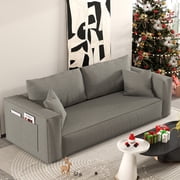 FocalSweet 89" Living Room Sleep Sofa, Deep Seat Corduroy Couch with Side Pocket,No Assembly Required, 3 Seater, Gray