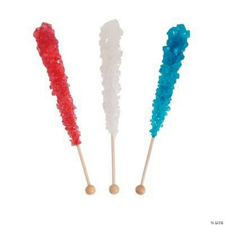 Fun Express Patriotic Rock Candy Sucker Pops, (Individually Wrapped Set of 12), Multicolor, 4.5 in