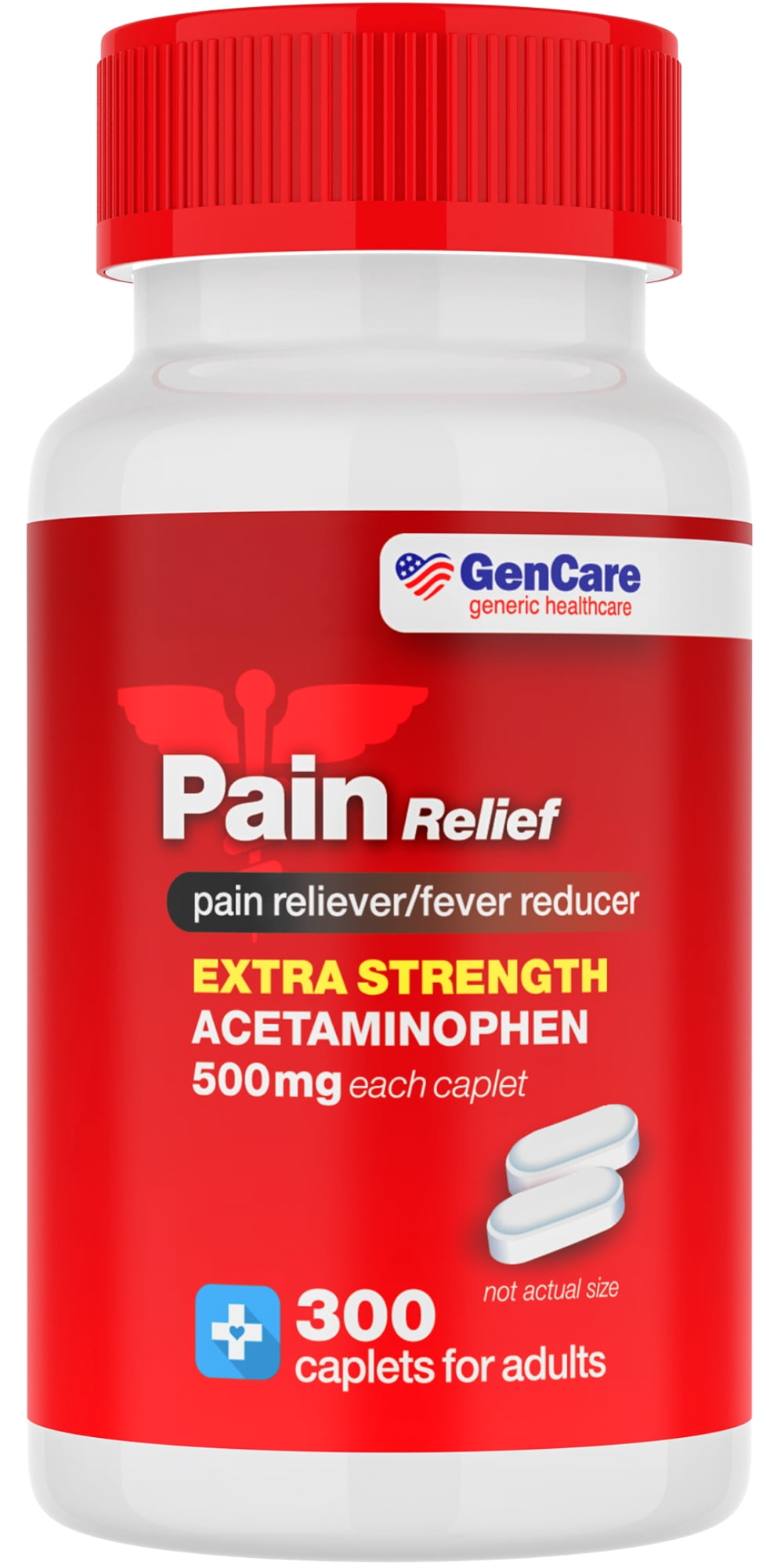 GenCare Extra Strength Acetaminophen 500mg Pain Relief Fever Reducer, 300 Caplets