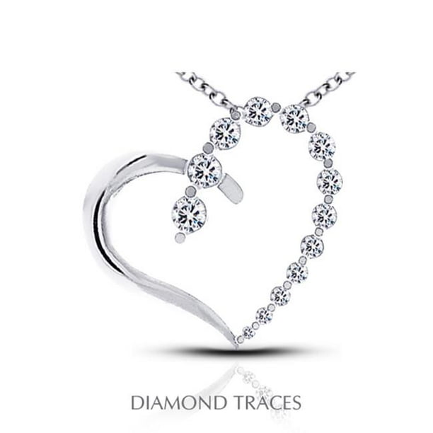 0.91 Carat Diamant Naturel Total 18 Carats Or Blanc Serti Pendentif Mode Forme de Coeur