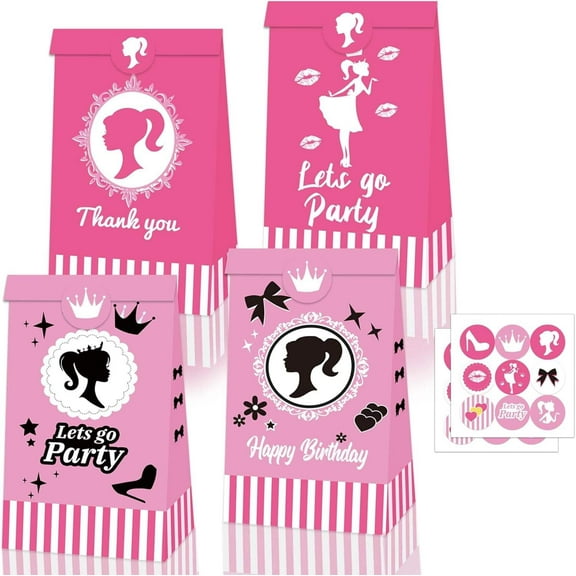 12 PCS Pink Princess Gift Bags Princess Party Favor Bags Princess Goodie Bags Birthday Princess Gift Bags