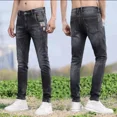 thumbnail image 5 of Pantalones vaqueros para hombre elásticos de color azul claro, pantalones vaqueros para hombre, pantalones elásticos, ajustados, ajustados, ajustados, estilo coreano, tendencia 2024, 5 of 5