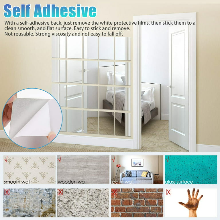 12Pcs Peel and Stick Mirrors for Wall Mirror Tiles Self Adhesive